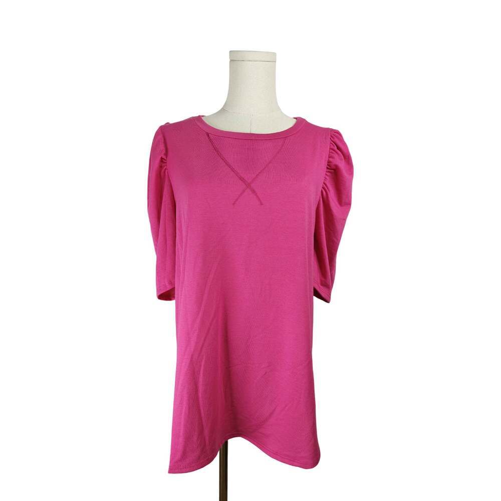 BiB! Women's Pink Puff Sleeve Crew Neck Top Size S NWT